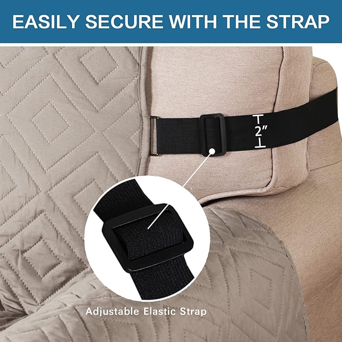 H.VERSAILTEX Reversible Loveseat Cover Furniture Protector Anti-Slip Water Resistant 2" Elastic Straps Couch Covers Pets Kids Fit Sitting Width Up to 54"(Oversized Loveseat: 75" x 98", Khaki/Beige)