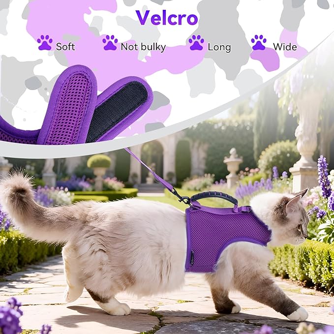 Cat Harness and Leash for Walking Escape Proof Breathable Mesh Fabric, Purple, XX-Large, Adjustable Cat Walking Jackets with Handle, Padded Stylish Cat Vest
