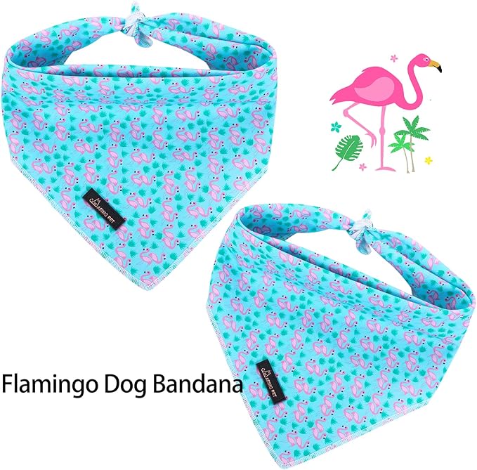 ARING PET Summer Dog Bandanas, Turquoise Flamingo Kerchief Triangle Bibs Scarf for Puppy Small Medium Large Boy Girl Dogs Cats-L