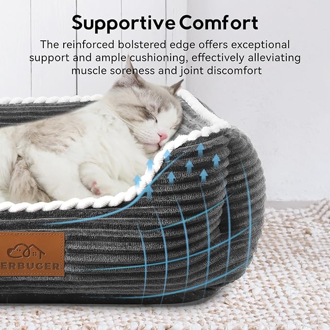 Cat Dog Bed for Pets, Rectangle Pet Bed Gift for Puppy and Kitten, Machine Washable Calming Fluffy Pet Couch Sofa for Indoor Outdoor, Portable Soft Cat Bed with Non-Slip Bottom (Small, Dark Grey)