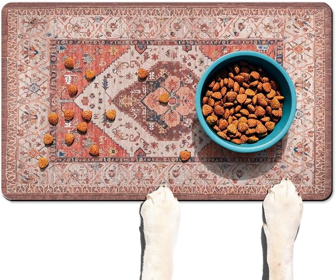 Absorbent Pet Dog Bowl Mat for Food and Water, Pet Cat Food Feeding Mat with Non Slip Rubber Backing, Dog Food Mats for Floors Waterproof, 17"x30"