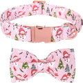 Christmas Dog Collar, Christmas Tree and Snowman Print Cute Winter Holiday Collars Cotton Adjustable Comfortable Pink Dog Collar with Bow,Stylish Collars for X-Large Girl Dogs