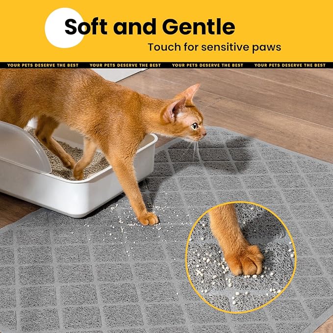 Cat Litter Mat Litter Trapping Mat, 30" x 20" Premium Durable PVC Grid Mesh with Scatter Control, Non-Slip, Less Waste Cat Litter Box Mat, Soft on Kitty’s Paws, Urine Waterproof
