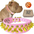 TEEMERRYCA Pink Leather Gold Spiked Studded Dog Collar for Female Puppy Small Medium Large Pets, Pit Bulls Bulldog, Keep Dog Safe from Grabbing by Huge Dogs, XXL 19.7"-22.4"
