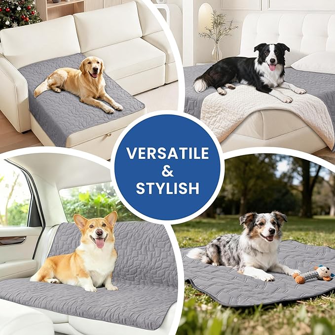 Waterproof Dog Bed Cover Pet Blanket, Soft Couch Cover for Dogs Washable, Non-Slip Dog Blanket Protect Furniture Couch Sofa Car for Puppy Large Dogs Cat (82x120 Inch, Light Grey)
