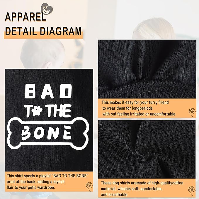 Discover Cozy Cotton Canine Wear: Soft, Lightweight, and Breathable Dog Shirt Vest with Eye-Catching Graphics(Bad to The Bone), Keeping Your Furry Friend Warm and Comfy! Black 4XL