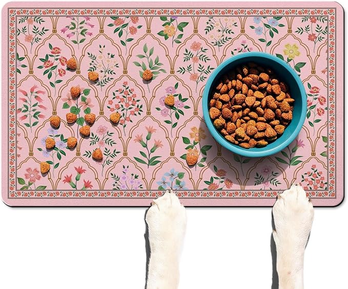 Absorbent Pet Dog Bowl Mat for Food and Water, Pet Cat Food Feeding Mat with Non Slip Rubber Backing, Dog Food Mats for Floors Waterproof, 16"x24"