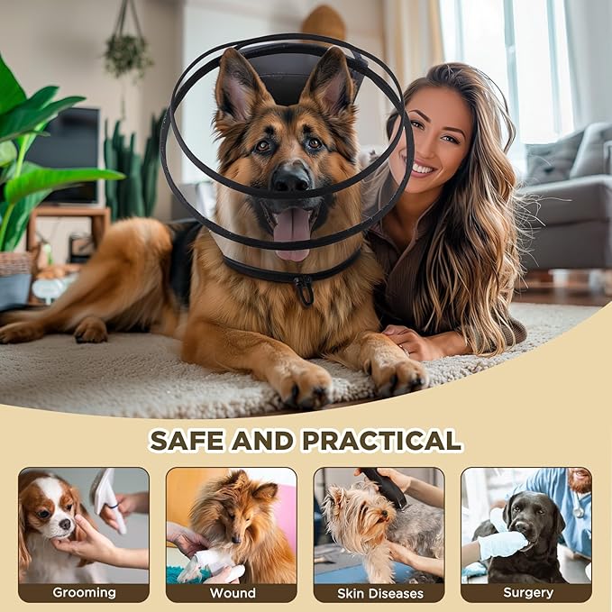 Dog Cone Collar for After Surgery,Transparent Dog Cones Alternative for Small Large Medium Size Dogs,Adjustable Depth Pet Recovery Collars,Elizabethan Collar for Dogs Stop Licking Wound(M)