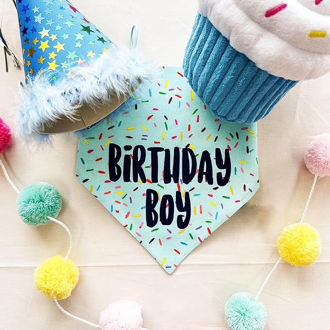 Birthday Boy Dog Bandanas 1 Pack, Blue Birthday Dog Scarfs, HBD Pet Scarves for Birthday Boy Party Bandanas for Medium and Large Dogs (Blue, Large)