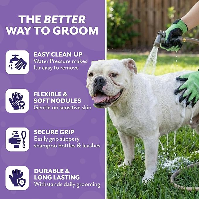 H HandsOn Pet Grooming Gloves - Patented #1 Ranked, Award Winning Shedding, Bathing, & Hair Remover Gloves - Gentle Brush for Cats, Dogs, and Horses (Black, X-Large)