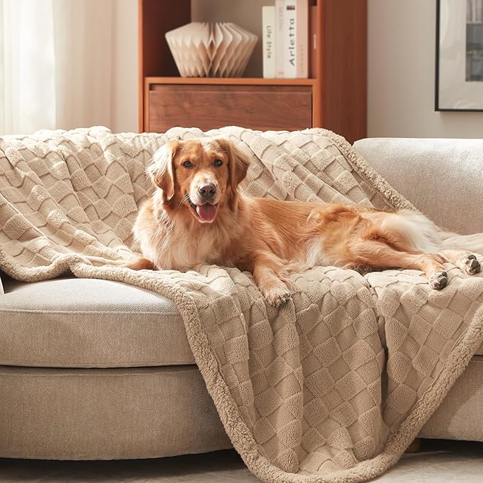 GASUR Waterproof Dog Blankets for Large Medium Dogs, Dog Blanket for Couch Bed, Fleece Pet Blanket for Furniture Sofa Protector, Soft Pet Throw Blankets for Crate Car Outdoor, Washable, 40"x50", Beige