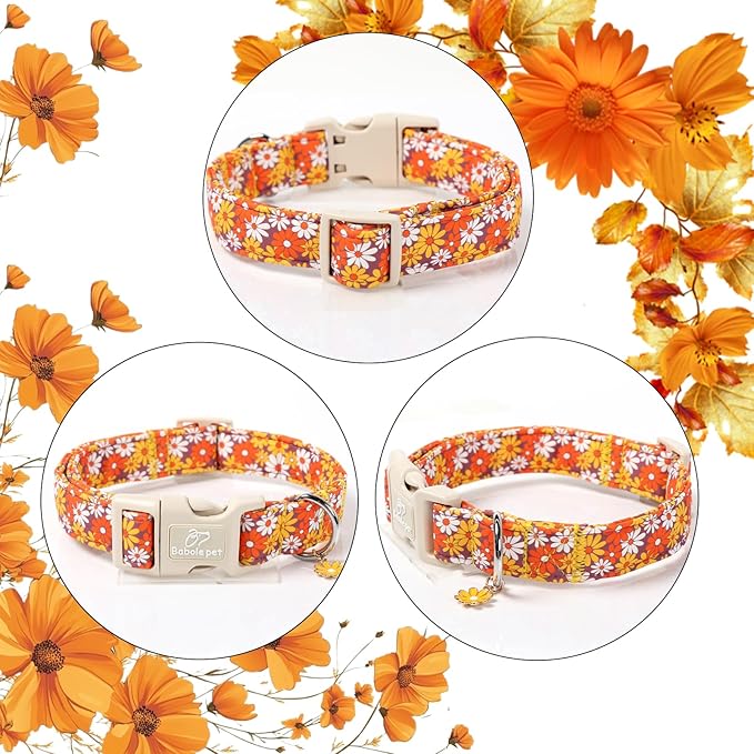 Fall Dog Collar Vintage Daisy Puppy Collar - Hippie Flower Dog Collars Light Comfortable Adjustable Pet Collars for Small Medium Large Girl Boy Dogs XS