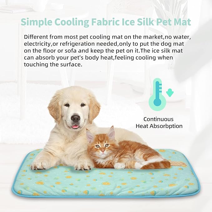 NWK Pet Cooling Mat -20’’ X 16’’ Ice Silk Cooling Mat for Dogs & Cats Portable & Washable Pet Cooling Blanket, Car Seats, Beds for Summer (Green Fruit, Small)