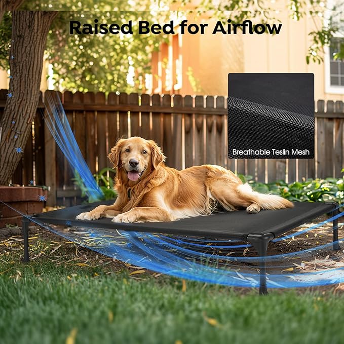 Veehoo Orthopedic Elevated Dog Bed with Fluffy Plush Bolster Cushion, Indoor Raised Dog Beds for Large Dogs, Soft Pet Sofa Cot with Removable Washable Mat, No-Slip Feet, 42 x 30 inches, Cream White