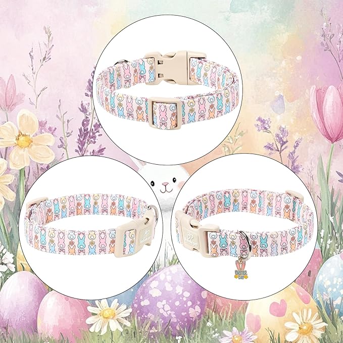 Easter Dog Collar for Medium Dogs - Pastel Bunny Easter Collars for Female Dogs, Cute Spring Girl Dog Collar, Lightweight Adjustable Cartoon Holiday Pet Collars M