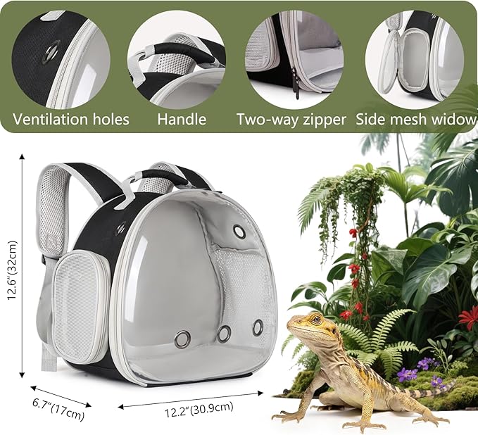 Bearded Dragon Travel Backpack with Harness and Leash Set,Lizard Backpack Travel Carrier,Space Capsule Clear Bubble Window Astronaut Reptile Carrier Backpack, Airline Approved