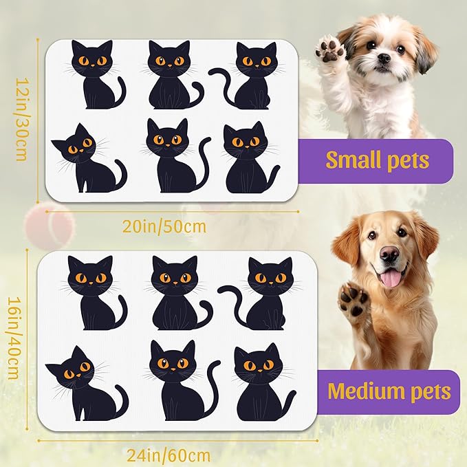 Cute Black Cats Pet Feeding Mat, Absorbent Dog and Cat Bowl Pad, Fast Dry, Non-Slip Back – 16x24 Inch