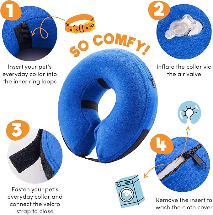 BENCMATE Inflatable Dog Cone Collar Alternative, Soft Dog Cone for Small Medium Large Dogs and Cats, Neck Recovery ECollar Donut Collar After Surgery (Medium+, Navy Blue)