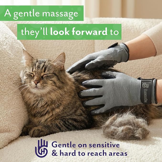 H HANDSON Pet Grooming Gloves - Patented #1 Ranked, Award Winning Shedding, Bathing, & Hair Remover Gloves - Gentle Brush for Cats, Dogs, and Horses (Red, Small)