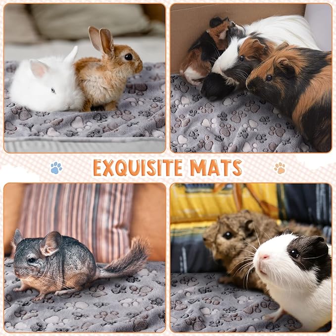 Tatuo 4 Pcs Dog Blanket for Pet Cat Blankets Indoor Puppy Teething Stuff Toys Paw Print Fleece Soft Blanket Sleep Mat for Guinea Pig Cage(Gray,Small(24 x 16 Inch),Square)