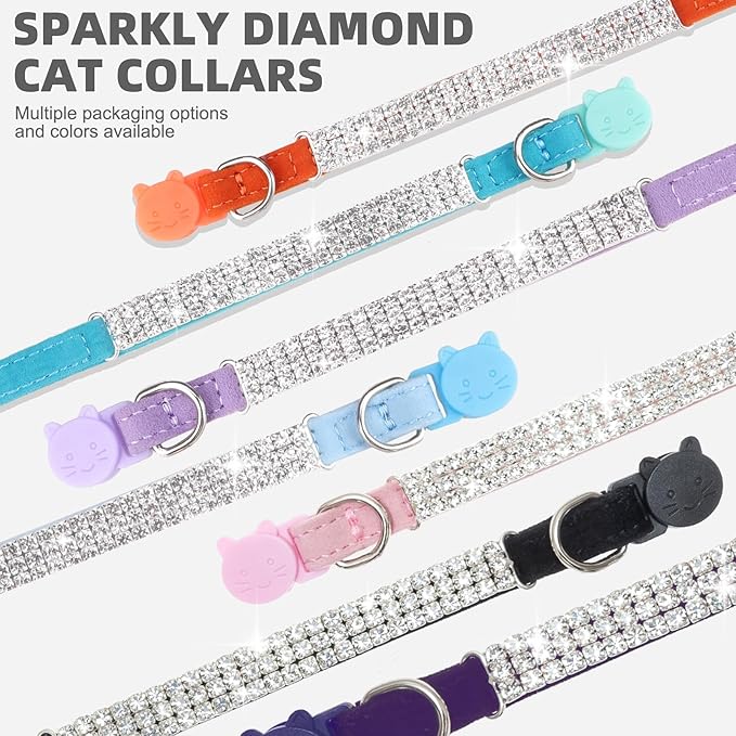 EXPAWLORER Soft Velvet Safe Cat Collars for Girl Cats - Rhinestones Adjustable Collars Breakaway- Chirstmas Cat Clollar Gifts with Bells for Boy Cats Kitty and Small Dogs(XS,Black)