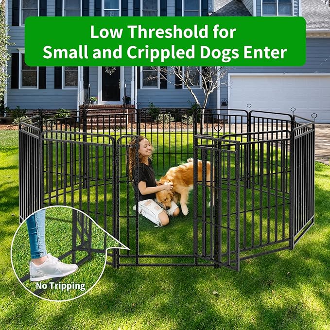 Heavy Duty Dog Playpen: 16 Steel Panels 47" Height, Square Steel Pipe with Reinforced Crossbars, 36FT 103 Sq.ft Portable Fence for Yard RV Camping, Snowy Black