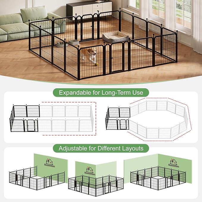 Dog Playpen for Indoor & Outdoor, 24 inch 6 Panels Metal Puppy Playpen for Puppies/Small Dogs, Portable Pet Fence for Yard, Camping, Travelling, Black