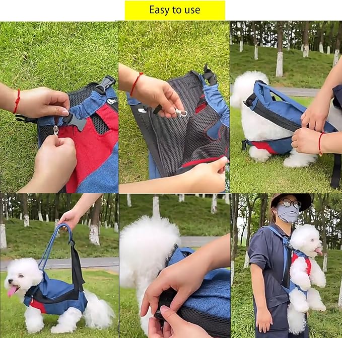 Lightweight Pet Backpack Carrier for Small Dogs & Cats - Easy-Fit Adjustable Straps, Basic Legs-Out Design, Durable for Daily Use (Fits Pets Under 15lb) (Red-Blue Color-Blocked, Medium)