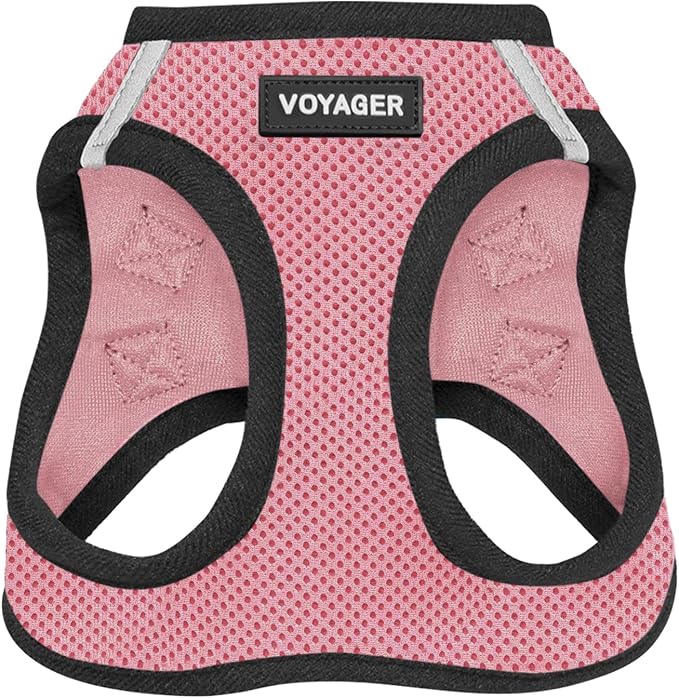 Best Pet Supplies - All Weather Mesh / Plush, Reflective, No Pull Harness for Small, Medium Dogs, Cats - Secure with Hook & Loop Fastener, Buckle, Double D-Rings - Pink/Black Trim, S