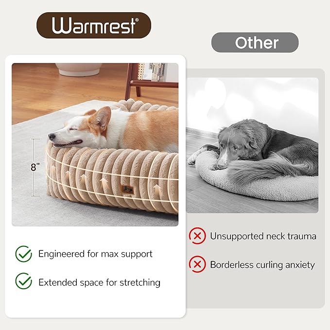 Washable Dog Bed for Small Medium Dogs - Rectangle Orthopedic Corduroy Fleece Pet Bed with Removable Cover and Nonskid Bottom, Calming Puppy Bed Soft Pet Sofa, Camel(30x24x8inchs)