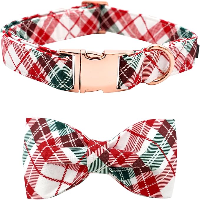 Dog Collar, Christmas Dog Collar Plaid Pet Collar Bow Holiday Bows Girl Boy Puppy Collar Adjustable Pet Collar for X-Small Dogs