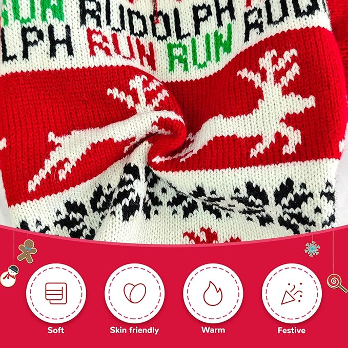 Dog Christmas Sweater Xmas Pet Clothes Cute Reindeer Christmas Dog Costume Outfits Holiday Knitwear Puppy Cat Jumpers New Year Gifts for Small Medium Large Dogs(Red Runing Deer,L)