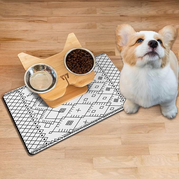 Absorbent Pet Dog Bowl Mat for Food and Water, Pet Cat Food Feeding Mat with Non Slip Rubber Backing, Dog Food Mats for Floors Waterproof, 17"x30"