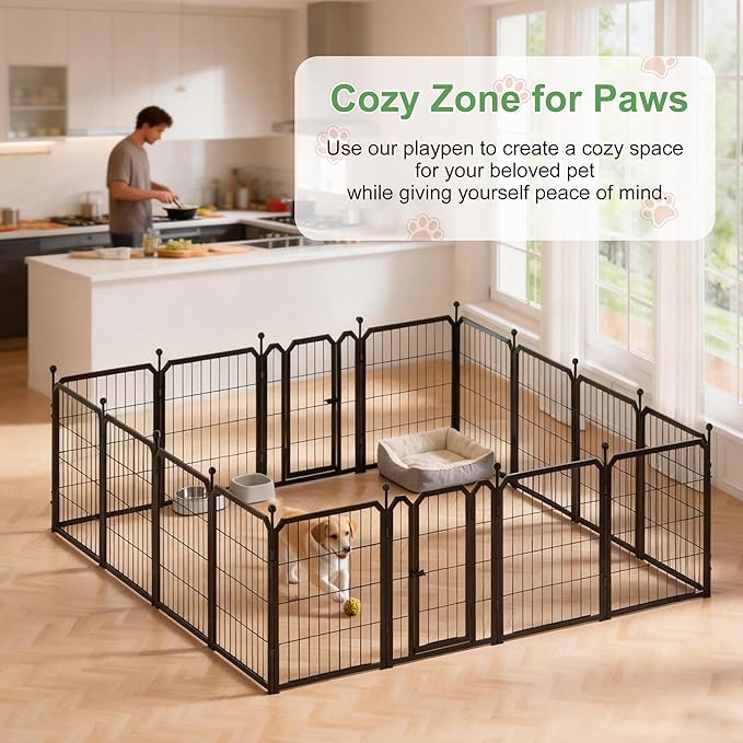 Dog Playpen for Indoor & Outdoor, 24 inch 6 Panels Metal Puppy Playpen for Puppies/Small Dogs, Portable Pet Fence for Yard, Camping, Travelling, Black