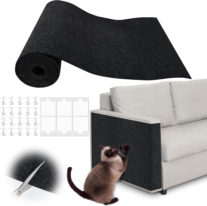 Cat Scratch Furniture Protector - 78.7" x 13.8" Trimmable Self-Adhesive Cats Claws Scratch Pads, DIY Cat Climbing Couch Protector for Scratch Post Cat Tree Replacement Indoor (Black)