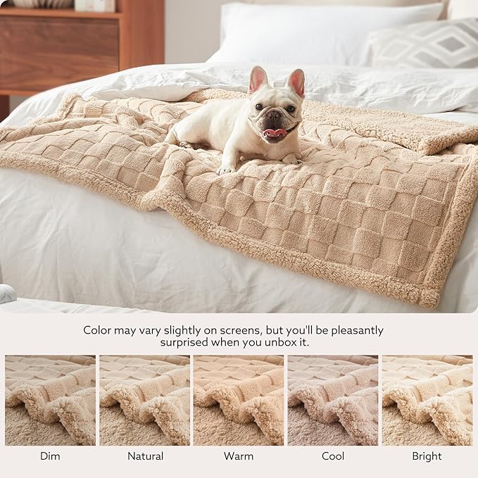 GASUR Waterproof Dog Blankets for Large Dogs, Dog Blanket for Couch Bed, Fleece Pet Blanket for Furniture Sofa Protector, Soft Pet Throw Blankets for Crate Car Outdoor, Washable, Twin 60"x80" Beige