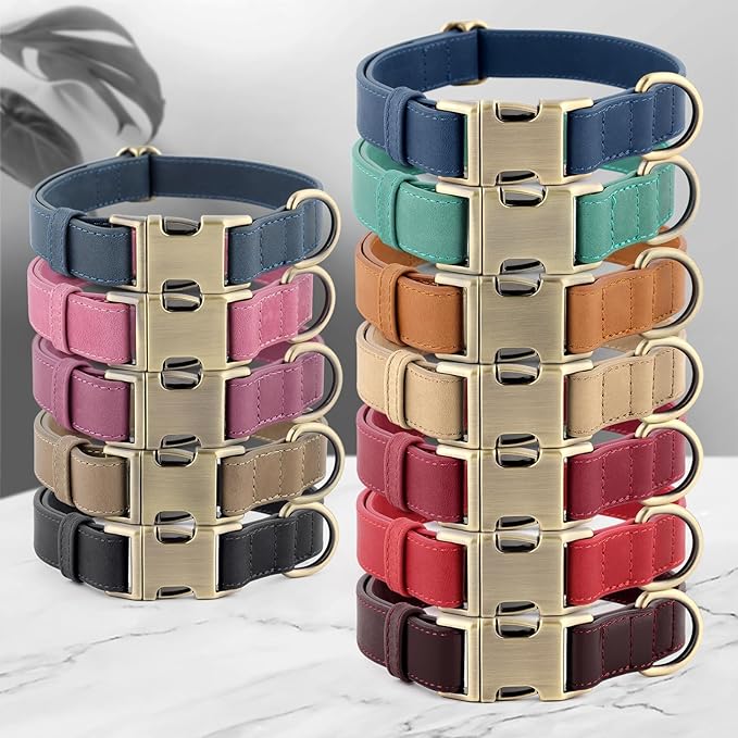 Plutus Pet Genuine Leather Dog Collar – Adjustable Pet Collar with Quick Release Metal Buckle, Soft Real Leather for Small Medium Large Dogs, Heavy Duty & Skin-Friendly (Royal Blue, L)