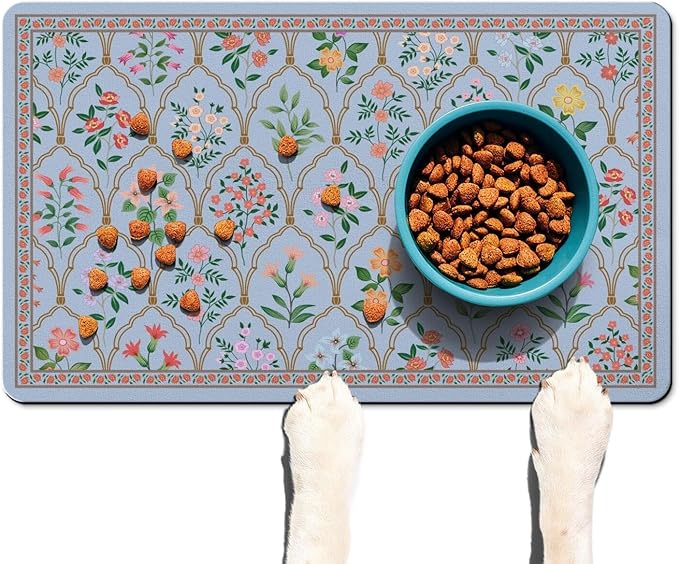 Absorbent Pet Dog Bowl Mat for Food and Water, Pet Cat Food Feeding Mat with Non Slip Rubber Backing, Dog Food Mats for Floors Waterproof, 12"x20"