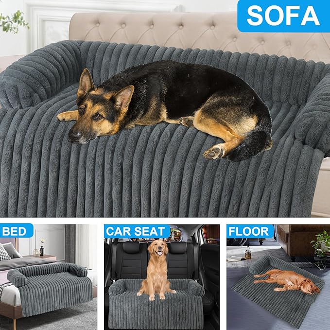 Wn's Day Luxurious Dog Couch Bed, Washable Calming Dog Couch Cover, Removable Couch Protector for Dogs, Waterproof Sofa Bed, Pet Bed Mats for Couch, Pet Couch Covers for Sofa(Grey, XL)