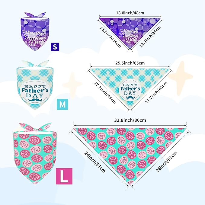 30 Pack Fathers Day Dog Bandanas Bulk for Small Dogs Kittens Breed 18 Inch Love Dad Dog Bandanas XS Puppy Doggy Best Dad Dogs Bandana Grooming S