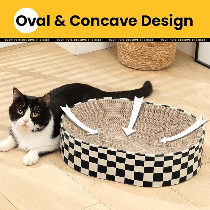 Cat Scratcher Cardboard,2 in 1 Oval Cat Scratch Pad Bowl for Indoor Kitty Grinding Claw,Round Kittens Scratching Board Corrugated Lounge Pet Beds&Furniture Protector for Sofas