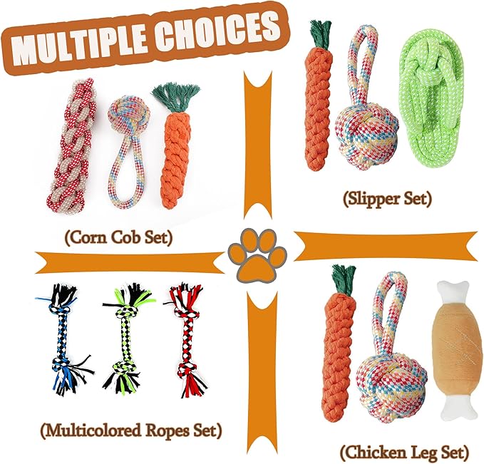 3PCS Natural Cotton Rope Toys for Small Dogs and Puppies, Dog Dental Care Chew Toys for Teething, Anxiety Relief,Helps Clean Teeth & Prevent Furniture Destruction(Slipper Set)