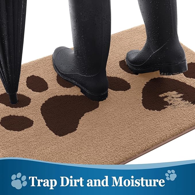 Buganda Dog Door Mat for Muddy Paws, Absorbent Dirt Trapper Washable Indoor Doormats, Non Slip Low-Profile Mud Mat for Dogs, Front Entrance Doormat for Inside Floor (70x24 Inches, Beige)