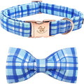 Elegant little tail Dog Collar with Bow - Blue Plaid Boy Dog Collar Cute Bowtie Pet Collar Adjustable Dog Collar for Medium Dog