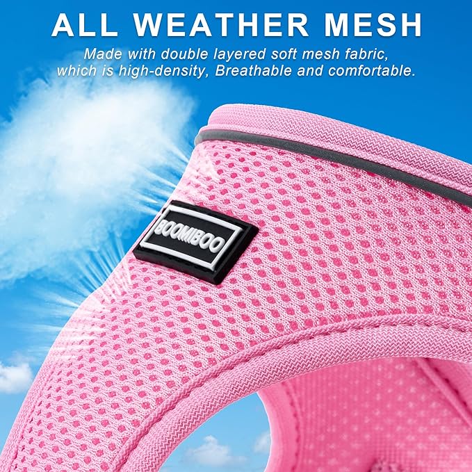 BOOMIBOO Dog Harness with Leash Set, No Pull Adjustable Reflective Step-in Puppy Pet Vest Harnesses for Small Medium Large Dogs and Cats,Blue S