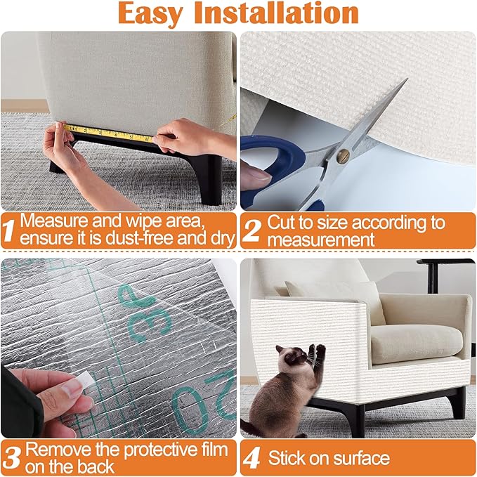 Cat Scratch Furniture Protector - 40" x 13.8" Trimmable Self-Adhesive Cats Claws Scratch Pads, DIY Cat Climbing Couch Protector for Scratch Post Cat Tree Replacement Indoor (Cream White)