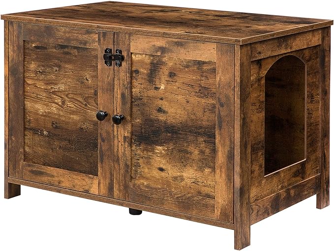 HOOBRO Litter Box Enclosure, Cat Litter Box Furniture with Removable Divider, Large Hidden Litter Box Furniture, Wooden Cat House, End Side Table, 31" L x 17.5" W x 19.7" H Rustic Brown BF03MW01G2