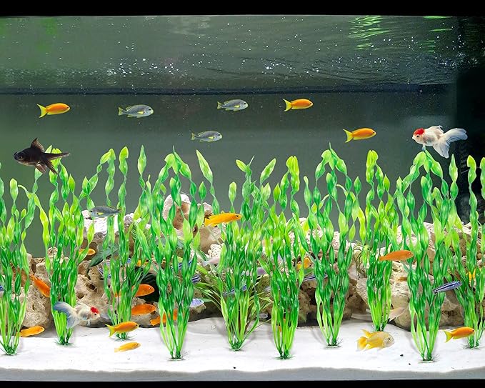MyLifeUNIT Artificial Seaweed Water Plants for Aquarium, Plastic Fish Tank Plant Decorations 10 PCS (12 Inches Tall, Green)