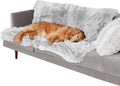 FurHaven Waterproof Throw Blanket For Dogs & Indoor Cats, Reversible Protective Pet Blanket, Extra Large, Long Faux Fur & Velvet, Mist Gray
