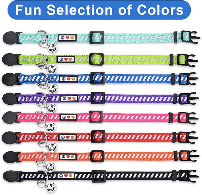Pawtitas Personalized Green Reflective Cat Collar – Adjustable Custom Collar with Safety Buckle, Removable Bell, and Engraved Name & Phone Number for Kittens and Adult Cats